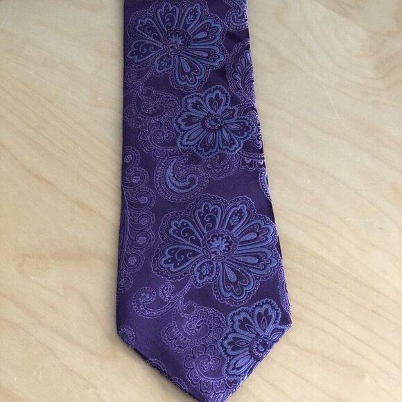 IKE BEHAR Mne's Silk Necktie Purple Pink & Blue Paisley Floral Tie NEW - Picture 5 of 9